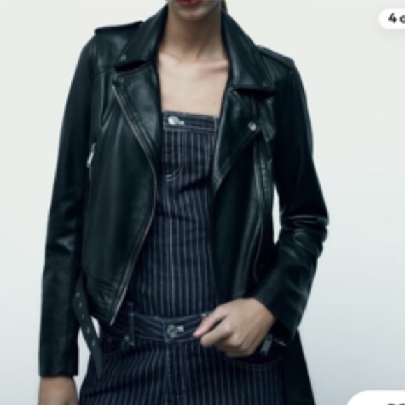 Zara Sheep Leather Moto Jacket Size M - Picture 3 of 10